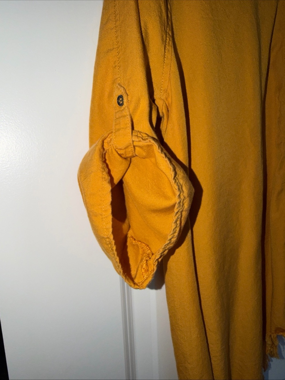 Relaxed Button-Front Frayed-Hem Tunic - Mustard - Picture 6 of 8